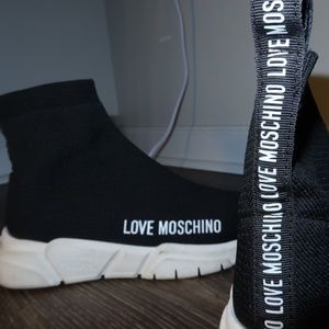 Love Moschino Black Sock Sneakers with Bold Logo - Size 9